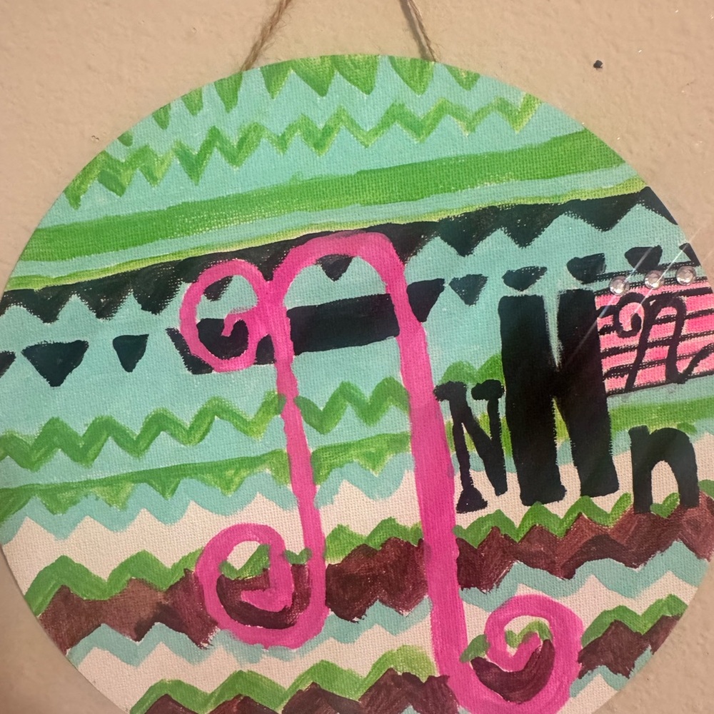 HANDMADE💗Pink initial monogram door hanger wall accent